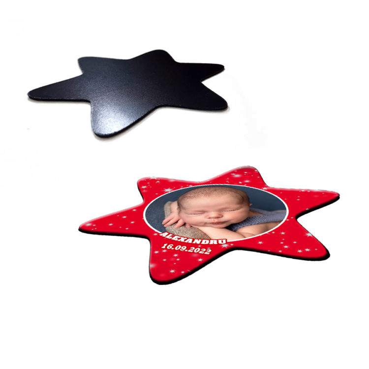 Marturii botez forma stea, plic inclus, culoare rosie
