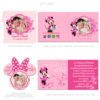 Invitatii botez model Minnie Mouse, 2 in 1 invitatie plus marturie magnet Minnie