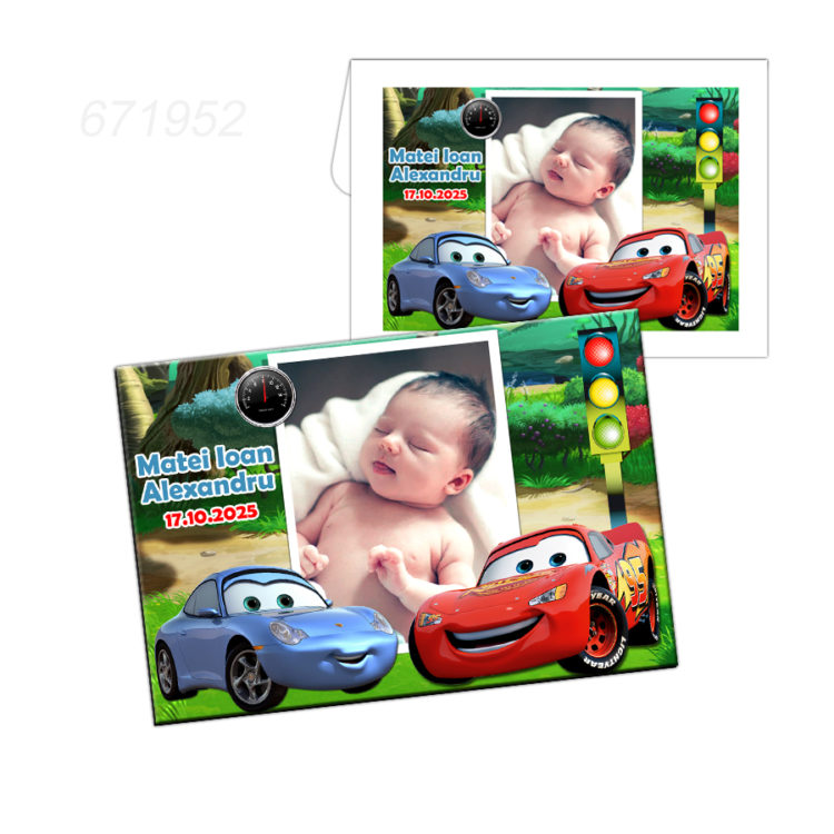 Marturie botez magnet cu masinute si bebe