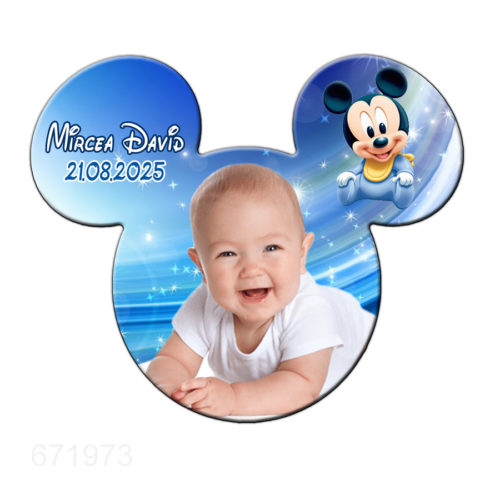 Magnet Mickey marturie botez, model fundal albastru