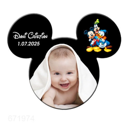 Magnet Mickey marturie botez, model fundal negru