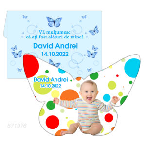 Marturie botez magnet fluture cu plic bleu pentru baiat personalizata