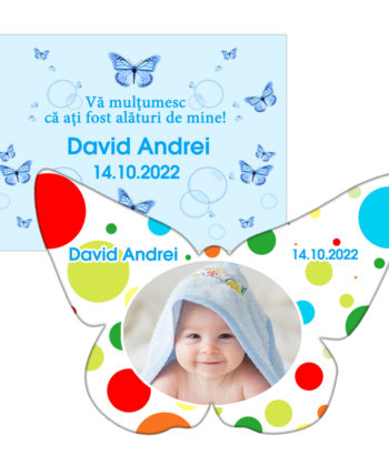 Marturie botez magnet fluture cu plic bleu