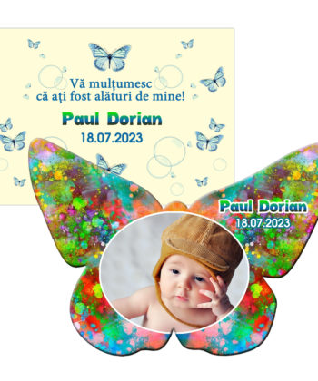 Marturie botez magnet fluture cu plic crem