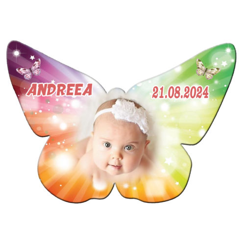 Marturie botez magnet fluture personalizat cu plic roz