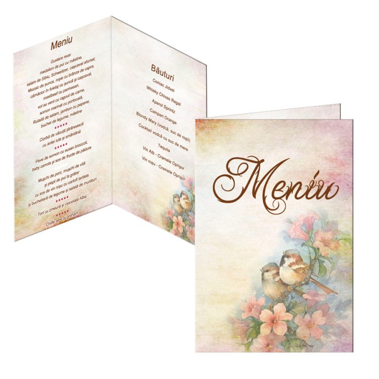 Meniu nunta vintage floral