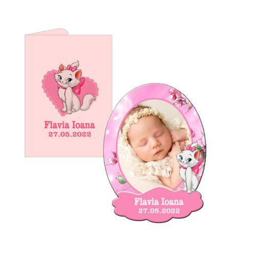 Marturie botez pisica Marie, magnet personalizat cu plic inclus