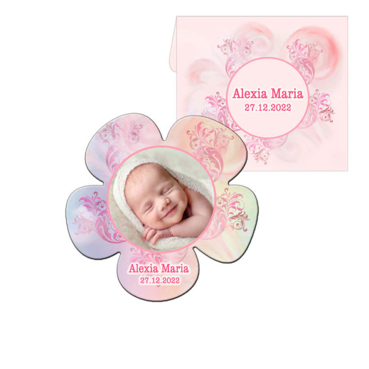 Marturie botez magnet floare cu plic, culoare roz