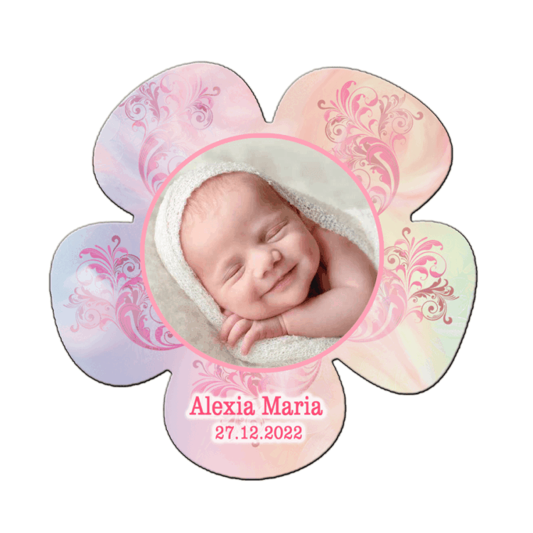 Marturie botez magnet floare cu plic, culoare roz