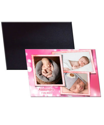 Marturie roz pentru botez, personalizata cu 3 poze, plic inclus