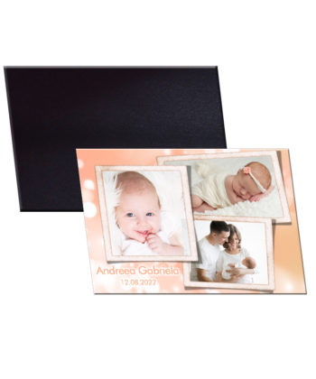 Marturie crem pentru botez, personalizata cu 3 poze, plic inclus