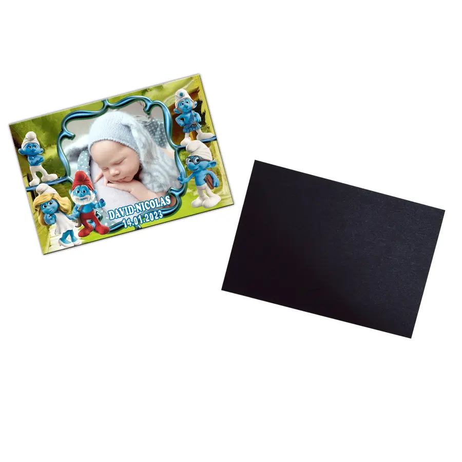 Marturii botez, tematica strumfi, 9.5 cm x 6.5 cm 3 Marturii botez, tematica strumfi, 9.5 cm x 6.5 cm