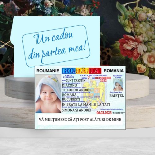 Marturie botez tip buletin, carte de identitate baby