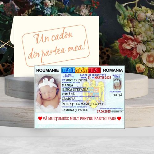 Marturie botez tip buletin, carte de identitate baby