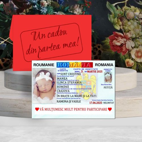 Marturie botez tip buletin, carte de identitate baby