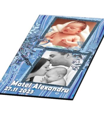 Marturie botez, personalizare cu doua fotografii, plic bleu