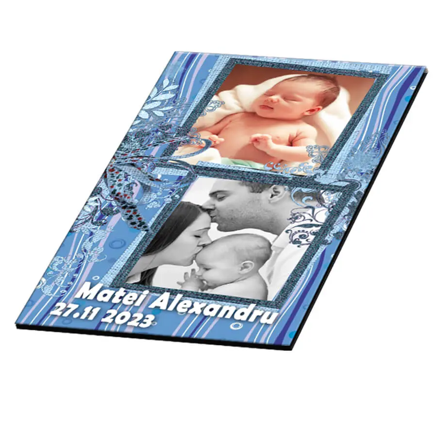 Marturie botez, personalizare cu doua fotografii, plic bleu 3 Marturie botez, personalizare cu doua fotografii, plic bleu