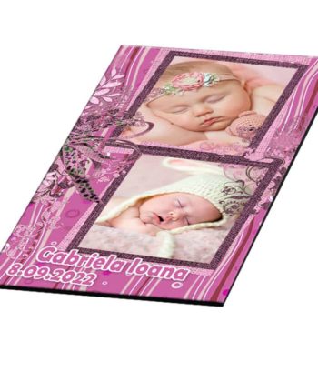 Marturie botez, personalizare cu doua fotografii, plic roz
