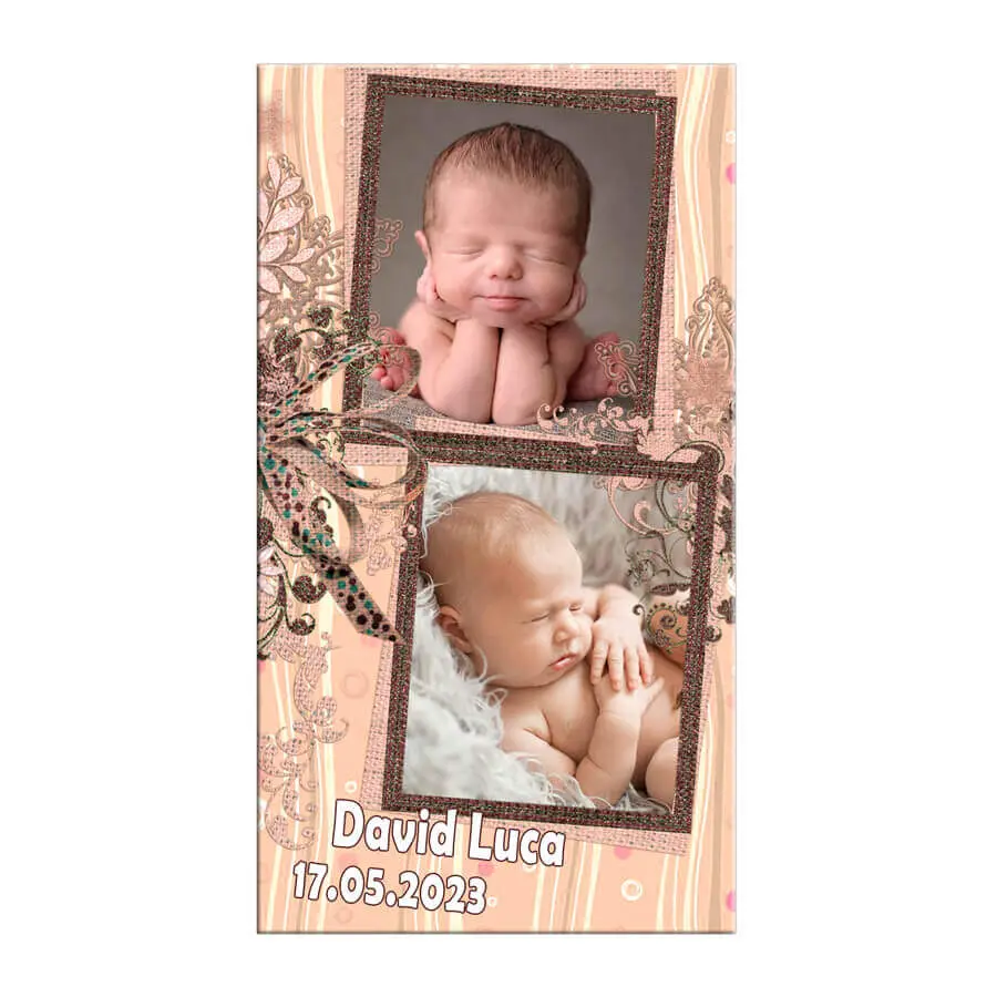 Marturie botez, personalizare cu doua fotografii, plic crem 2 Marturie botez, personalizare cu doua fotografii, plic crem