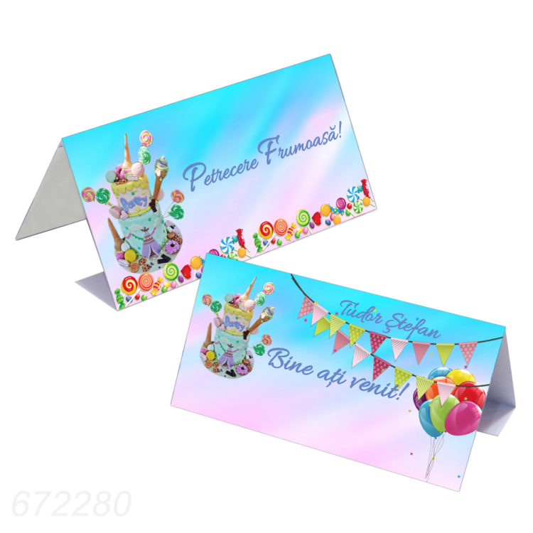 Plic pentru dar botez tematica candy bar, tort, acadele, baloane