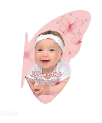 Invitatie botez fluture roz, personalizata cu fotografie si text