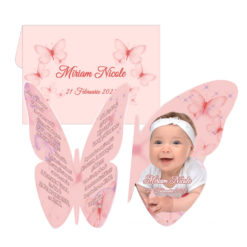 Invitatie botez fluture roz, personalizata cu fotografie si text