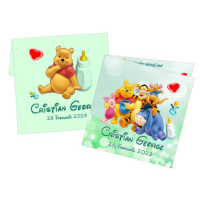 Invitatii Winnie The Pooh - Invitatii botez personalizate pentru baieti sau fete