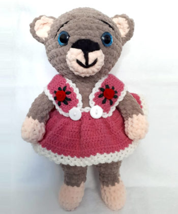 Ursulet crosetat fetite rosu bej 36 cm