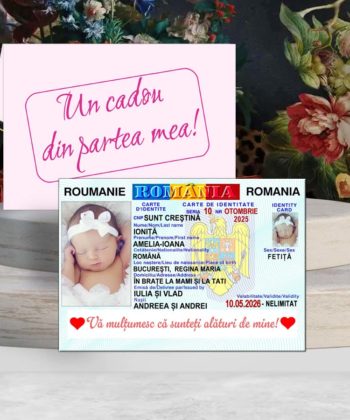 Marturie botez tip buletin, carte de identitate baby personalizata