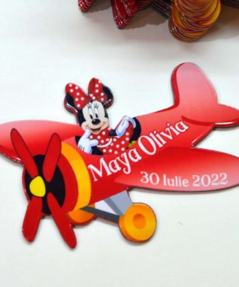 Marturie avion Minnie cu plic inclus, culoare rosie