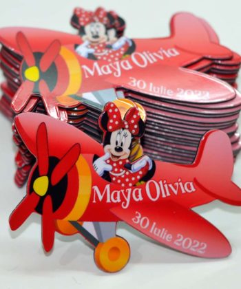 Marturie avion Minnie cu plic inclus, culoare rosie