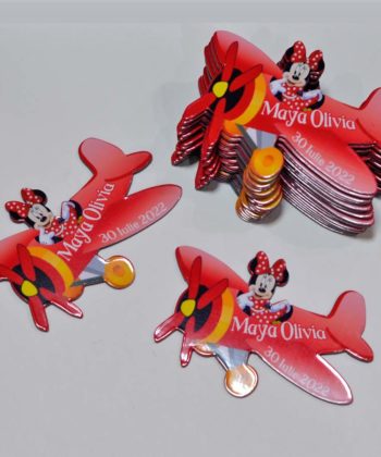 Marturie avion Minnie cu plic inclus, culoare rosie