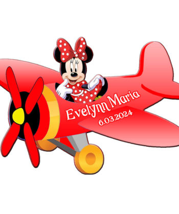 Marturie avion Minnie cu plic inclus, culoare rosie
