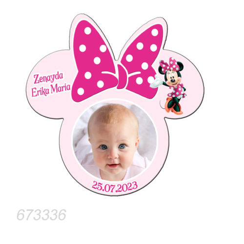 Magneti marturii botez forma Minnie Mouse roz cu plicuri incluse