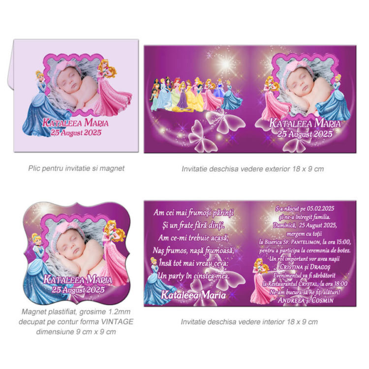 Invitatii botez cu printese