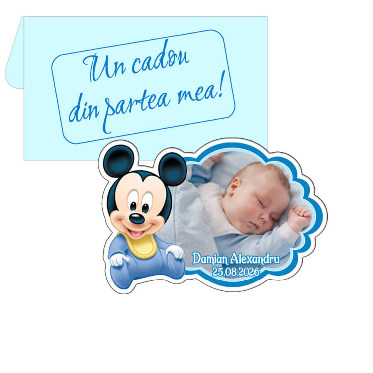 Marturii botez Mickey magneti PLASTIFIATI cu plicuri incluse