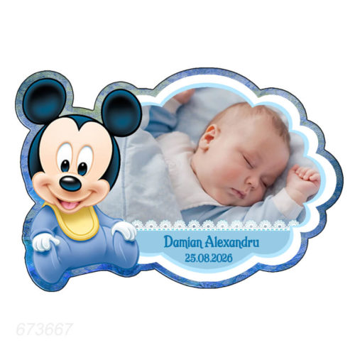 Marturii botez Mickey magneti PLASTIFIATI cu plicuri personalizate