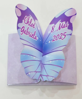 Invitatie botez forma fluture roz
