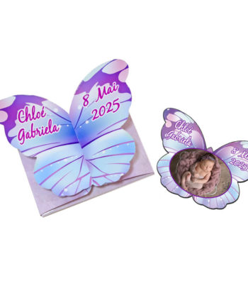 Invitatie botez forma fluture roz