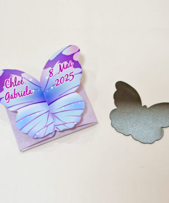 Invitatie botez forma fluture roz