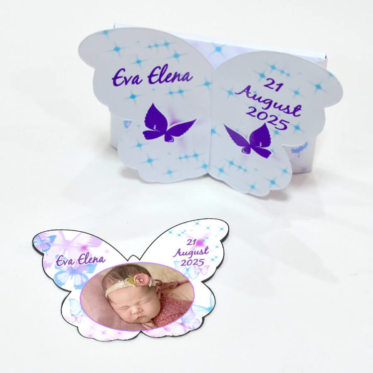 Invitatii Botez Magnetice Fluture - Invitatii Botez Fetite