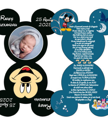 Invitatii botez Mickey Mouse, negru si albastru