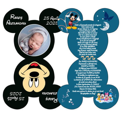 Invitatii botez Mickey Mouse, negru si albastru