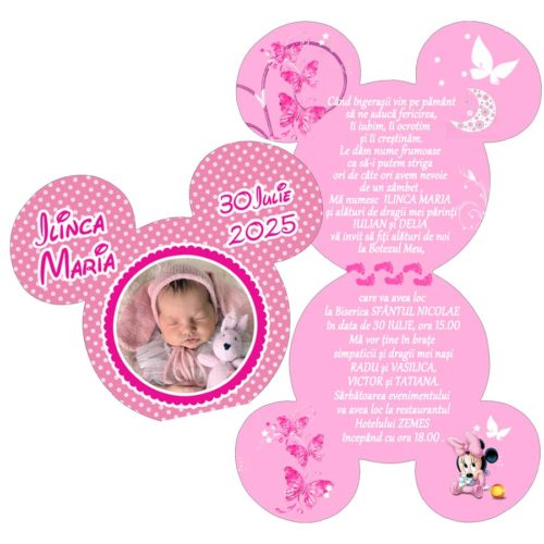 Invitatie Minnie Mouse plic roz