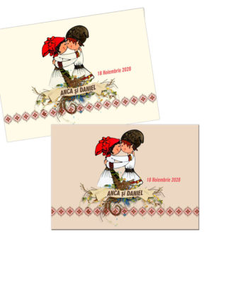 Invitatii nunta tematica traditionala, tip felicitare 14x10cm cu plic