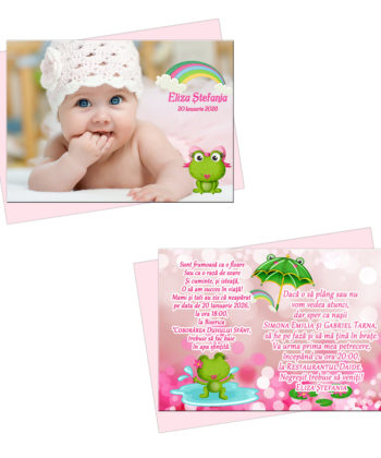 Invitatii botez broscuta vesela, roz