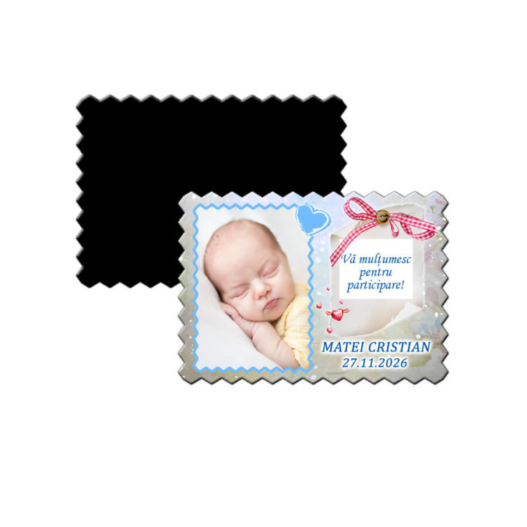 Marturii botez magneti forma biscuit bleu