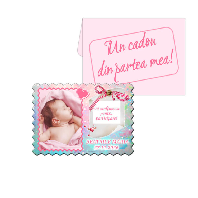 Marturii botez magnet roz fetita - Marturii magnetice botez