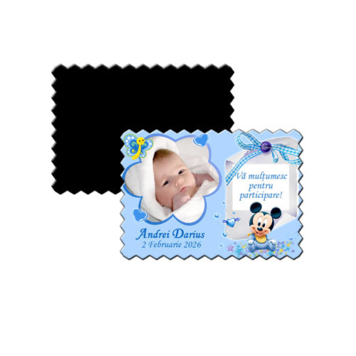 Marturii botez magneti forma biscuit bleu Mickey