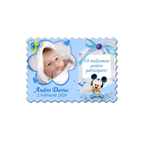 Marturii botez magneti forma biscuit bleu Mickey